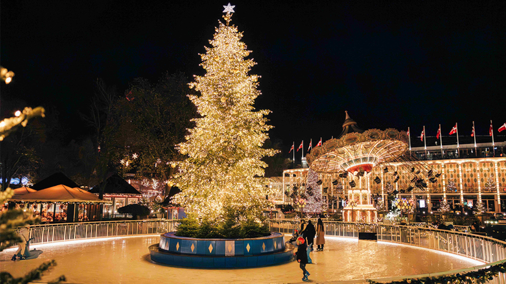 Copenhagen’s Tivoli Gardens illuminated with festive winter lights