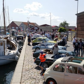 Oldtimer cars at the Faaborg harbour