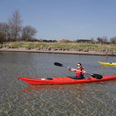 Kayak fun in shallow water by the Øhavets Smakkecenter