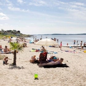 Beach with blue flag Hvalpsund