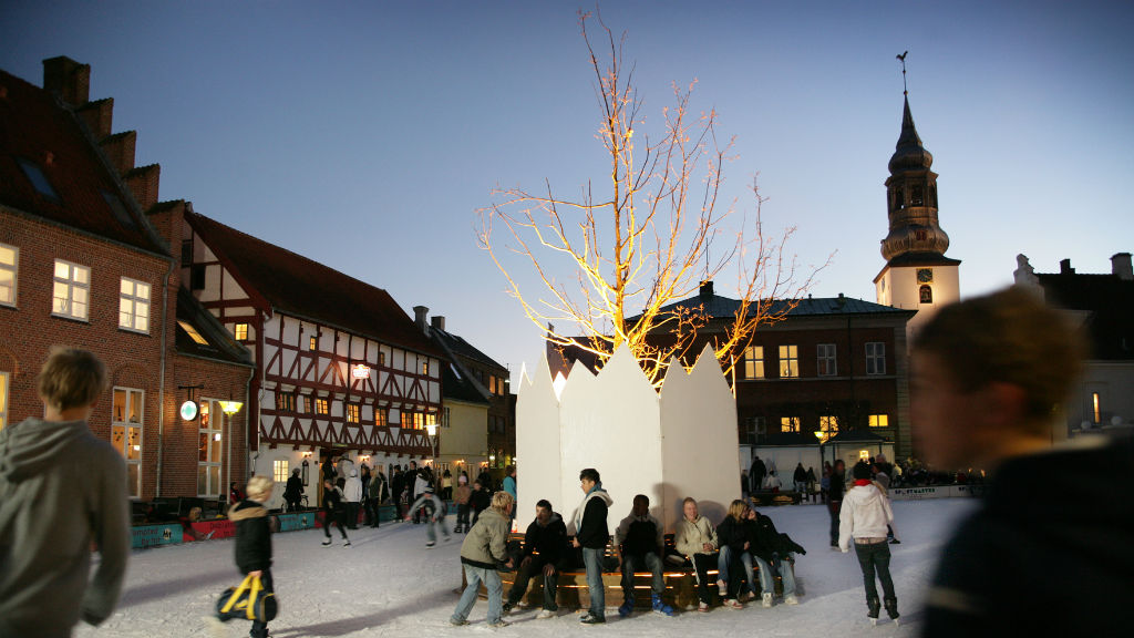 Ice Skating At The C.W. Obels Square In Aalborg Centrum