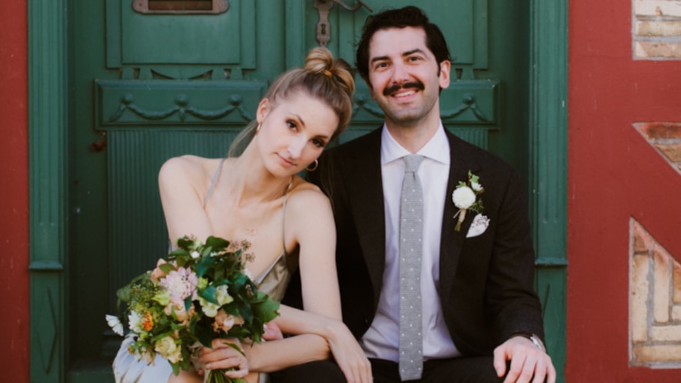 A brutal male hipster groom in a wedding